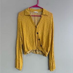 Yellow Dot Long Sleeve Cropped Blouse
